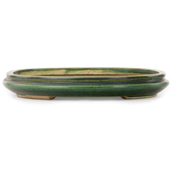 Vaso bonsai ovale verde di Terahata Satomi Mazan - 485 x 335 x 43 mm