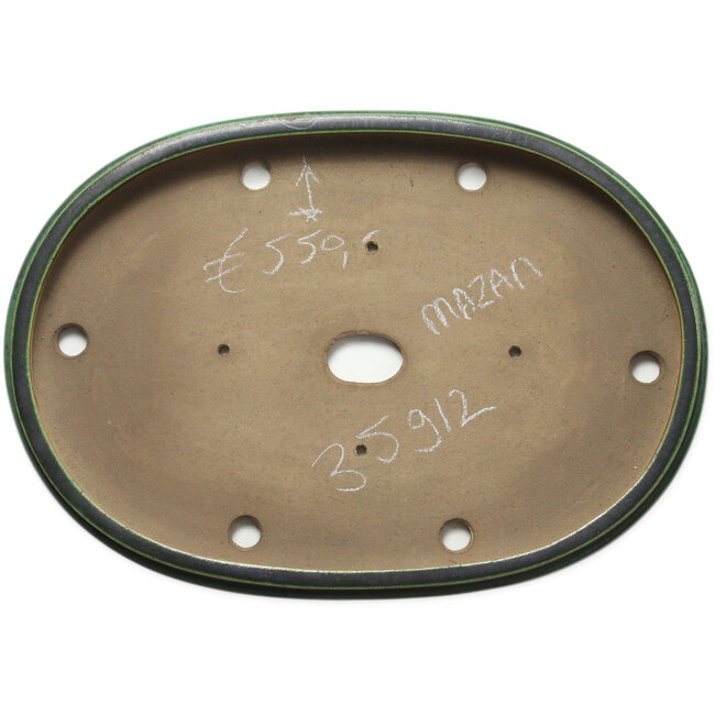Ovale groene bonsaipot van Terahata Satomi Mazan - 485 x 335 x 43 mm