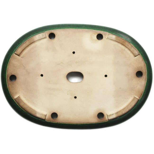 Maceta ovalada para bonsái verde de Terahata Satomi Mazan - 485 x 335 x 43 mm