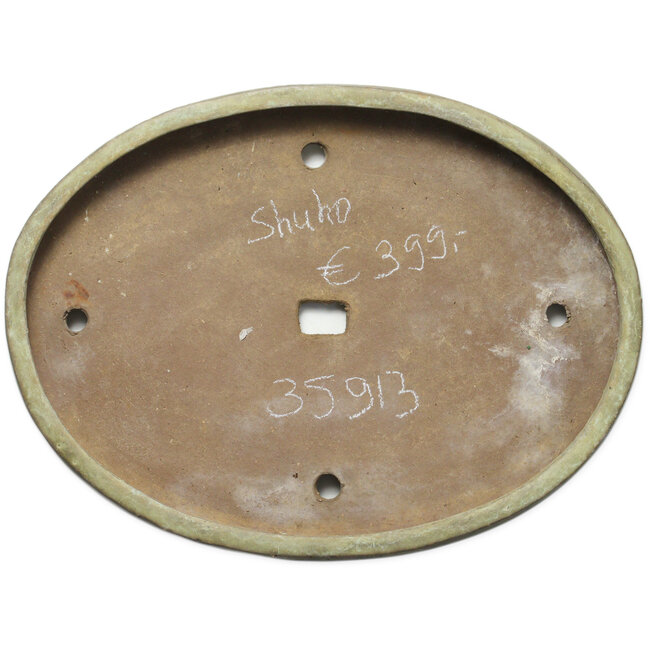 Oval green bonsai pot by Shuhou - 485 x 360 x 57 mm