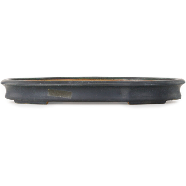Oval dark blue bonsai pot by Seizan (Reihou, Kataoka Katsushi, master Seizan kiln) - 513 x 360 x 60 mm