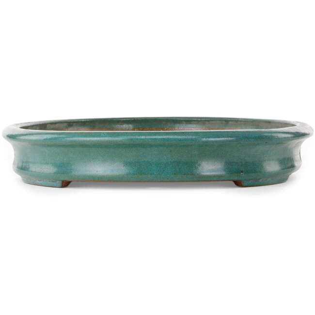 Oval teal bonsai pot by Seizan (Reihou, Kataoka Katsushi, master Seizan kiln) - 510 x 365 x 55 mm