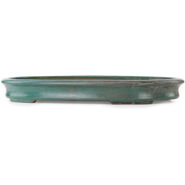 Oval teal bonsai pot by Seizan (Reihou, Kataoka Katsushi, master Seizan kiln) - 510 x 365 x 55 mm