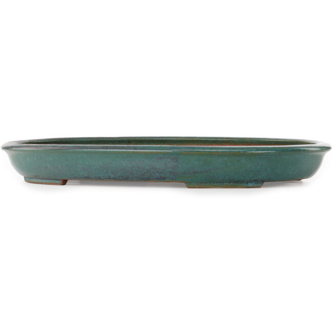 Oval teal bonsai pot by Seizan (Reihou, Kataoka Katsushi, master Seizan kiln) - 455 x 330 x 53 mm