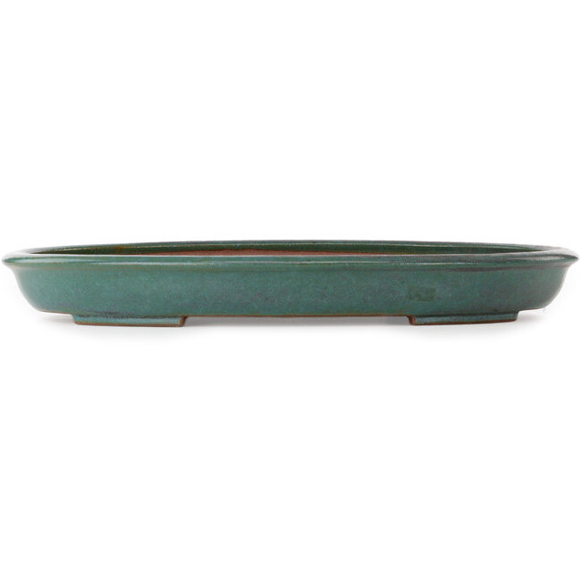 Oval teal bonsai pot by Seizan (Reihou, Kataoka Katsushi, master Seizan kiln) - 455 x 330 x 53 mm