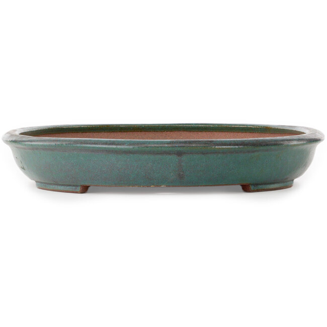 Pot à bonsaï ovale bleu sarcelle par Seizan (Reihou, Kataoka Katsushi, maître four Seizan) - 455 x 330 x 53 mm