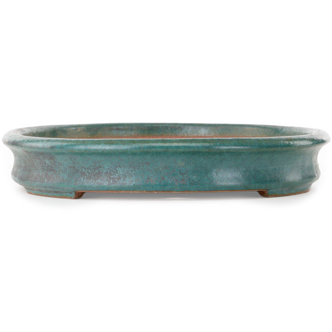 Oval teal bonsai pot by Seizan (Reihou, Kataoka Katsushi, master Seizan kiln) - 512 x 365 x 60 mm