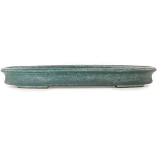 Seizan (Reihou, Kataoka Katsushi, master Seizan kiln) 512 mm ovale blauwgroen bonsaipot van Seizan (Reihou, Kataoka Katsushi, meester Seizan oven), Tokoname, Japan