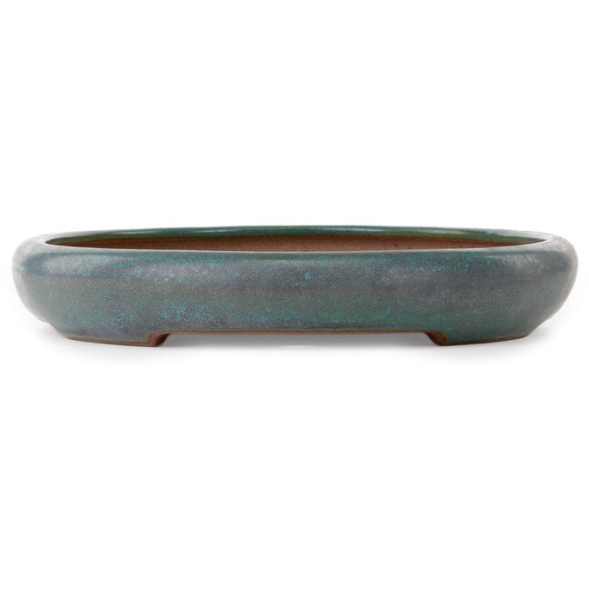 Pot à bonsaï ovale bleu sarcelle par Seizan (Reihou, Kataoka Katsushi, maître four Seizan) - 480 x 355 x 57 mm