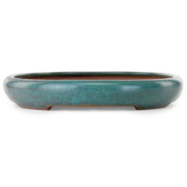 Oval teal bonsai pot by Seizan (Reihou, Kataoka Katsushi, master Seizan kiln) - 480 x 355 x 57 mm