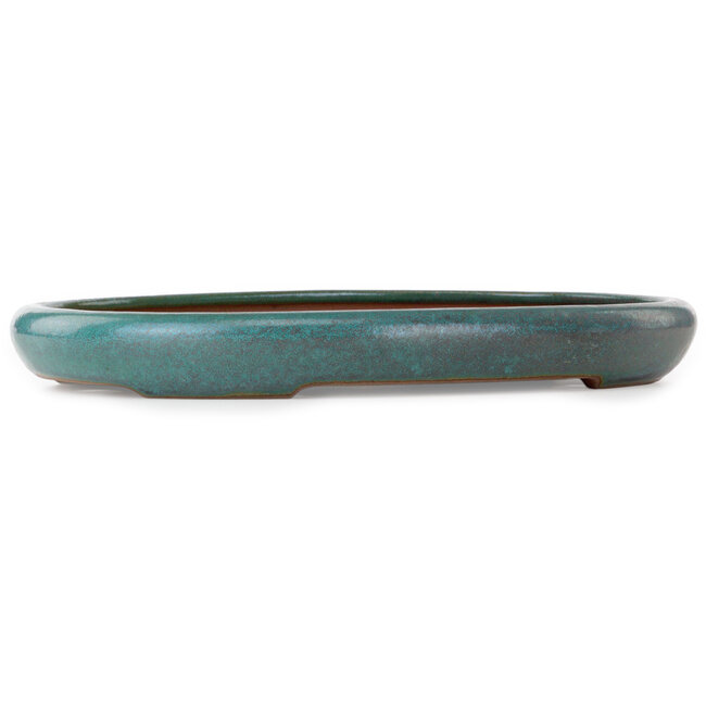 Oval teal bonsai pot by Seizan (Reihou, Kataoka Katsushi, master Seizan kiln) - 480 x 355 x 57 mm