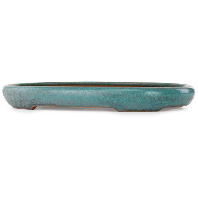 Oval teal bonsai pot by Seizan (Reihou, Kataoka Katsushi, master Seizan kiln) - 480 x 355 x 57 mm