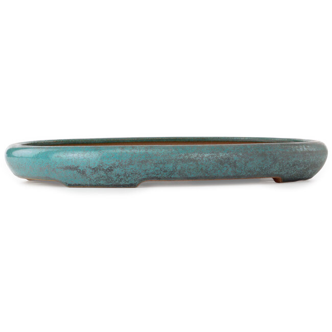 Oval teal bonsai pot by Seizan (Reihou, Kataoka Katsushi, master Seizan kiln) - 480 x 355 x 57 mm