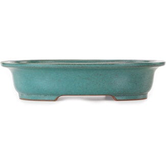Seizan (Reihou, Kataoka Katsushi, master Seizan kiln) 407 mm ovale blauwgroen bonsaipot van Seizan (Reihou, Kataoka Katsushi, meester Seizan oven), Tokoname, Japan