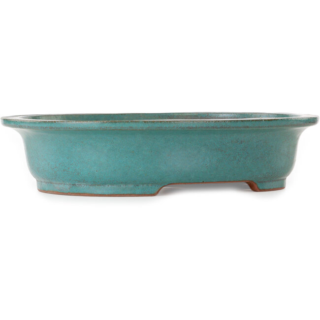 Oval teal bonsai pot by Seizan (Reihou, Kataoka Katsushi, master Seizan kiln) - 407 x 328 x 90 mm