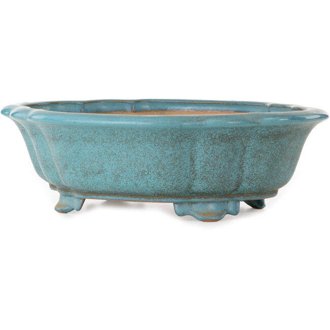 Mokko teal bonsai pot by Seizan (Reihou, Kataoka Katsushi, master Seizan kiln) - 432 x 365 x 130 mm