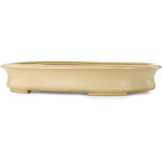 Oval off-white bonsai pot by Seizan (Reihou, Kataoka Katsushi, master Seizan kiln) - 645 x 465 x 105 mm
