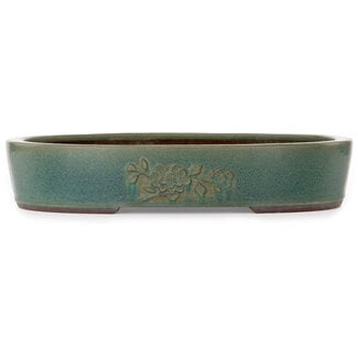  Yamaaki 405 mm ovale groene bonsaipot van Yamaaki Toshio (derde generatie), Tokoname, Japan