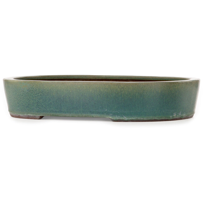 Oval green bonsai pot by Yamaaki Toshio (third generation) - 405 x 323 x 78 mm