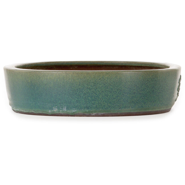 Oval green bonsai pot by Yamaaki Toshio (third generation) - 405 x 323 x 78 mm