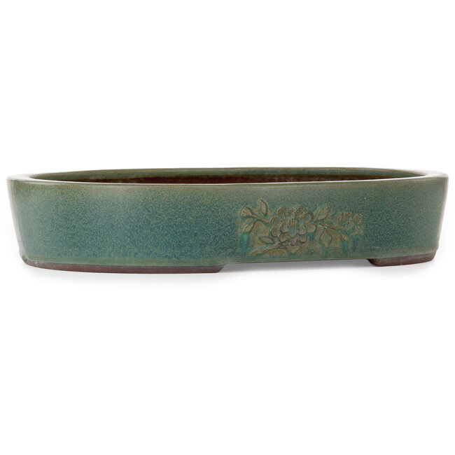Maceta ovalada verde para bonsái de Yamaaki Toshio (tercera generación) - 405 x 323 x 78 mm