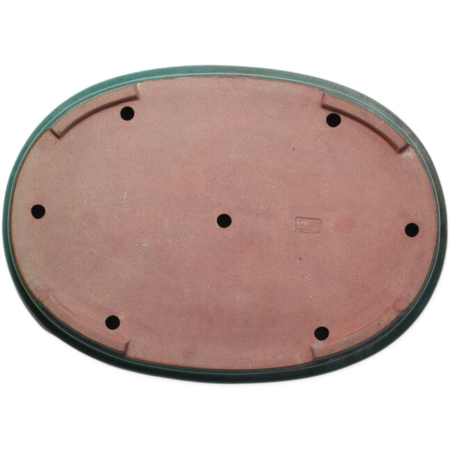 Maceta ovalada para bonsái verde azulado de Seizan (Reihou, Kataoka Katsushi, maestro del horno Seizan) - 510 x 365 x 55 mm