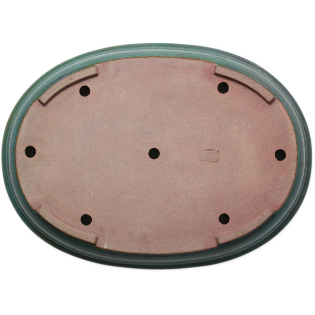 Pot à bonsaï ovale bleu sarcelle par Seizan (Reihou, Kataoka Katsushi, maître four Seizan) - 455 x 330 x 53 mm
