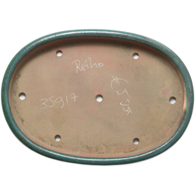 Pot à bonsaï ovale bleu sarcelle par Seizan (Reihou, Kataoka Katsushi, maître four Seizan) - 512 x 365 x 60 mm