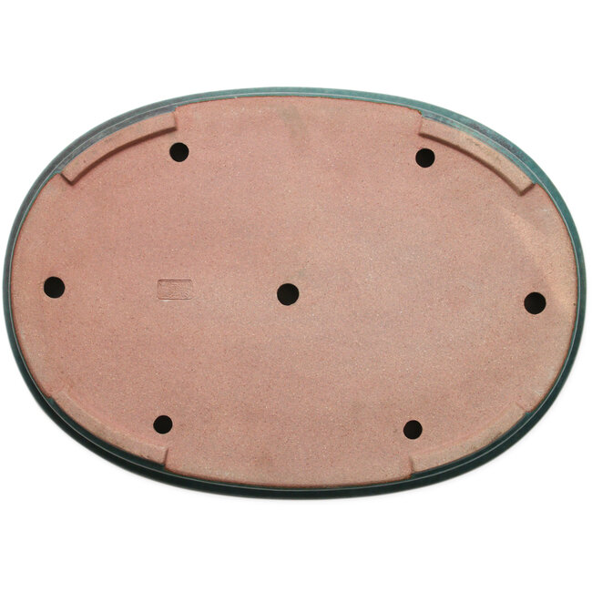 Oval teal bonsai pot by Seizan (Reihou, Kataoka Katsushi, master Seizan kiln) - 512 x 365 x 60 mm