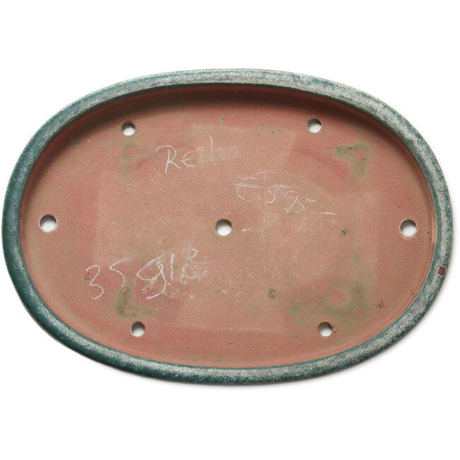 Pot à bonsaï ovale bleu sarcelle par Seizan (Reihou, Kataoka Katsushi, maître four Seizan) - 512 x 365 x 60 mm