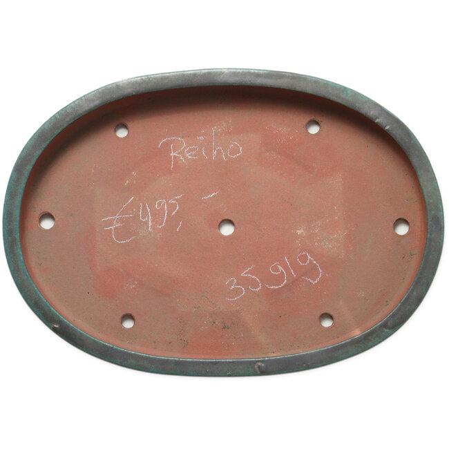 Maceta ovalada para bonsái verde azulado de Seizan (Reihou, Kataoka Katsushi, maestro del horno Seizan) - 512 x 365 x 60 mm