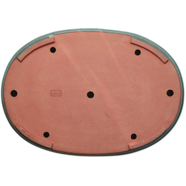 Ovale blauwgroen bonsaipot van Seizan (Reihou, Kataoka Katsushi, meester Seizan oven) - 512 x 365 x 60 mm
