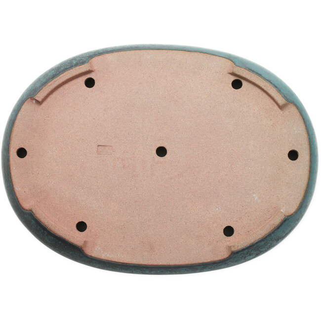 Ovale blaugrüne Bonsaischale von Seizan (Reihou, Kataoka Katsushi, Meister Seizan-Ofen) – 480 x 355 x 57 mm