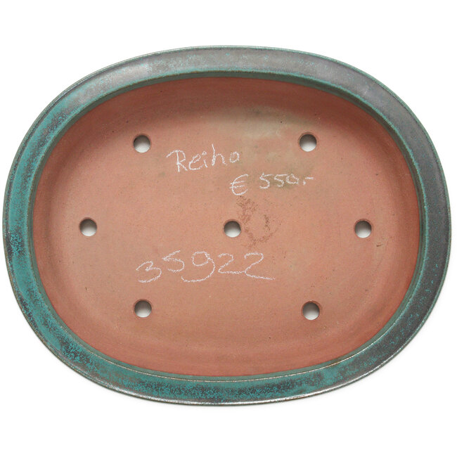Oval teal bonsai pot by Seizan (Reihou, Kataoka Katsushi, master Seizan kiln) - 407 x 328 x 90 mm