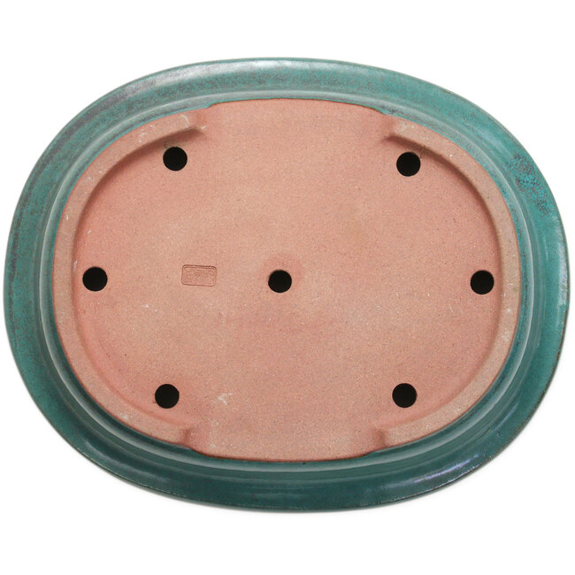 Oval teal bonsai pot by Seizan (Reihou, Kataoka Katsushi, master Seizan kiln) - 407 x 328 x 90 mm