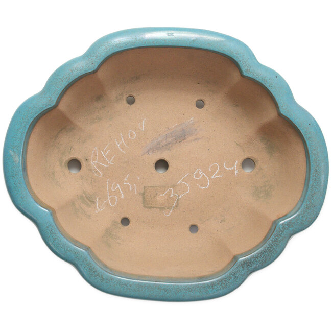 Mokko teal bonsai pot by Seizan (Reihou, Kataoka Katsushi, master Seizan kiln) - 432 x 365 x 130 mm