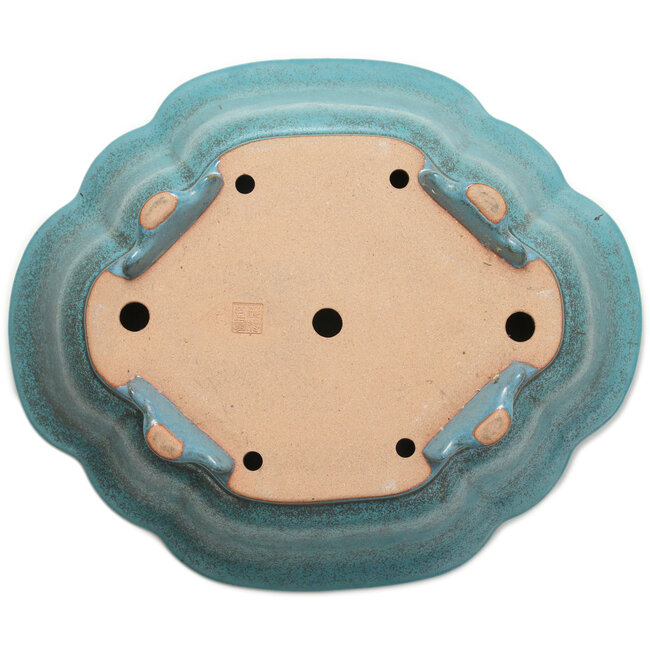 Mokko groenblauw bonsaipot van Seizan (Reihou, Kataoka Katsushi, meester Seizan oven) - 432 x 365 x 130 mm