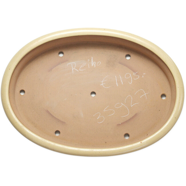 Ovale gebroken witte bonsaipot van Seizan (Reihou, Kataoka Katsushi, meester Seizan oven) - 645 x 465 x 105 mm