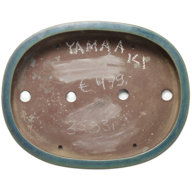 Vaso bonsai ovale verde di Yamaaki Toshio (terza generazione) - 405 x 323 x 78 mm