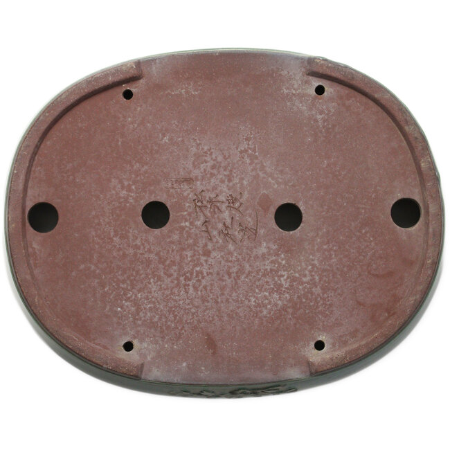 Maceta ovalada verde para bonsái de Yamaaki Toshio (tercera generación) - 405 x 323 x 78 mm