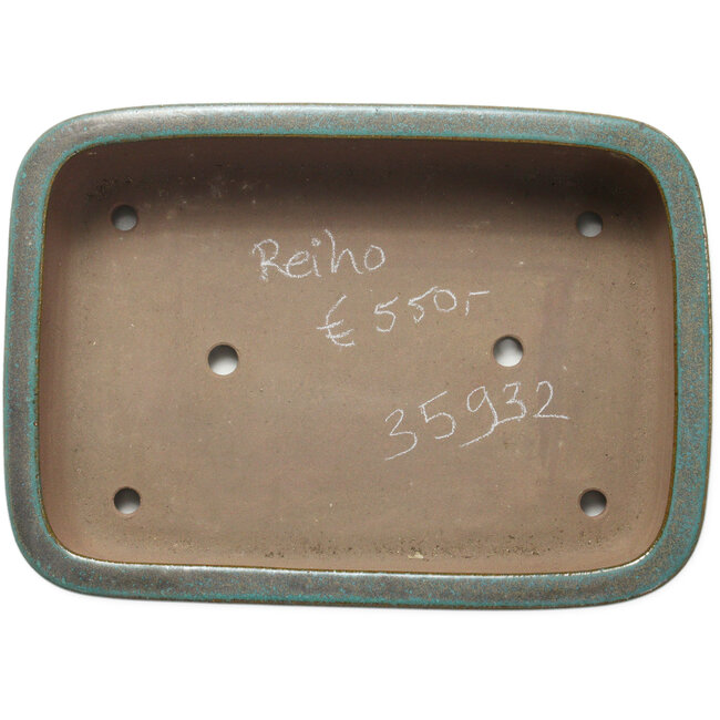 Pot à bonsaï rectangulaire bleu sarcelle par Seizan (Reihou, Kataoka Katsushi, maître four Seizan) - 413 x 295 x 108 mm