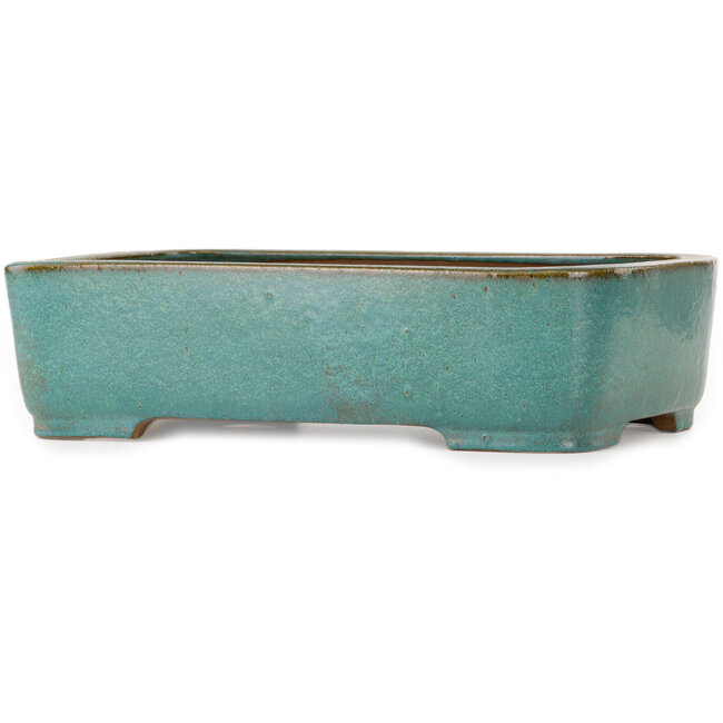 Maceta rectangular para bonsái verde azulado de Seizan (Reihou, Kataoka Katsushi, maestro del horno Seizan) - 413 x 295 x 108 mm