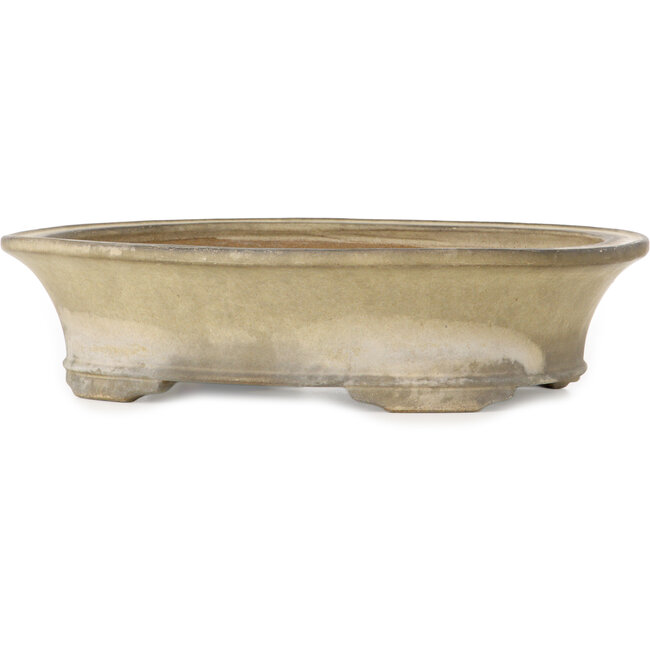 Vaso bonsai ovale bianco sporco di Terahata Satomi Mazan - 405 x 315 x 93 mm