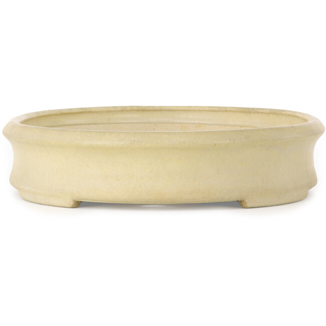 Vaso bonsai ovale bianco sporco di Terahata Satomi Mazan - 455 x 315 x 70 mm