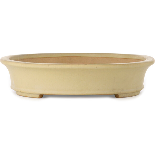 Oval off-white bonsai pot by Seizan (Reihou, Kataoka Katsushi, master Seizan kiln) - 520 x 400 x 85 mm