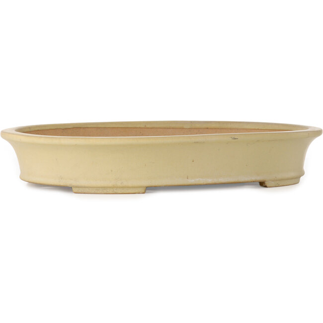 Oval off-white bonsai pot by Seizan (Reihou, Kataoka Katsushi, master Seizan kiln) - 520 x 400 x 85 mm