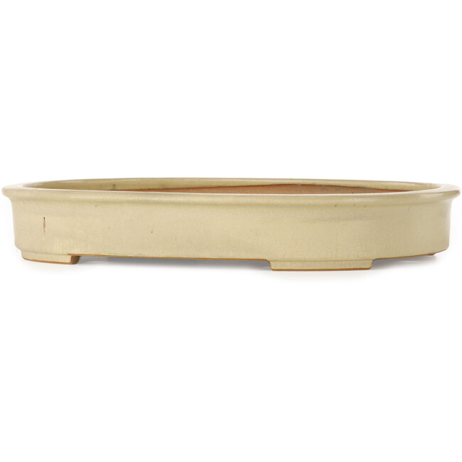 Ovale gebroken witte bonsaipot van Seizan (Reihou, Kataoka Katsushi, meester Seizan oven) - 503 x 390 x 75 mm