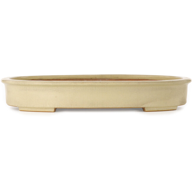 Ovale gebroken witte bonsaipot van Seizan (Reihou, Kataoka Katsushi, meester Seizan oven) - 503 x 390 x 75 mm