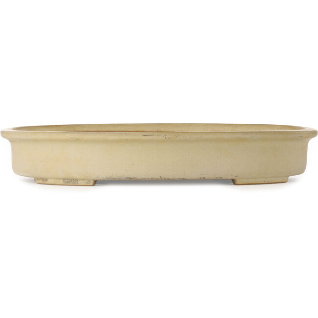 Oval off-white bonsai pot by Seizan (Reihou, Kataoka Katsushi, master Seizan kiln) - 585 x 435 x 95 mm