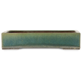  Yamaaki 372 mm rectangular green bonsai pot by Yamaaki Toshio (third generation), Tokoname, Japan